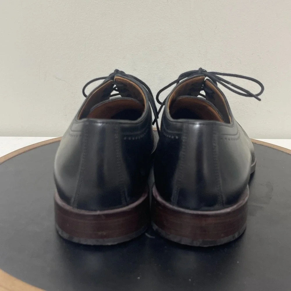 Johnston Murphy Henrick Plain Toe Men 10.5 Derby Black Full Grain Leather